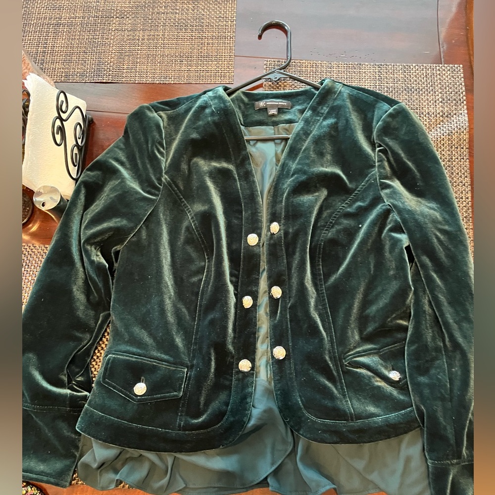 Boston Proper Teal Green Velvet Jacket Top